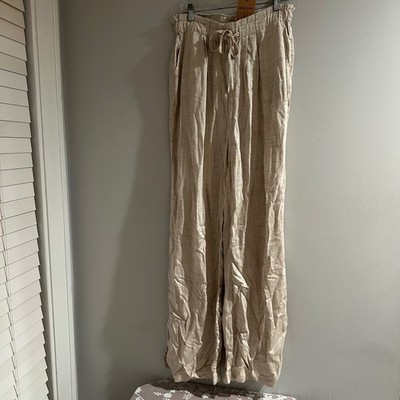 NWT Thread Supply Linen Blend Wide Leg Pants Natural Wheat Drawstring Waist L