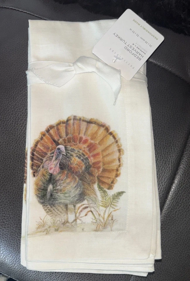 Pottery barn holiday Turkey Christmas party gift Napkin Thanksgiving Mom SET 4 - Image 2 of 4