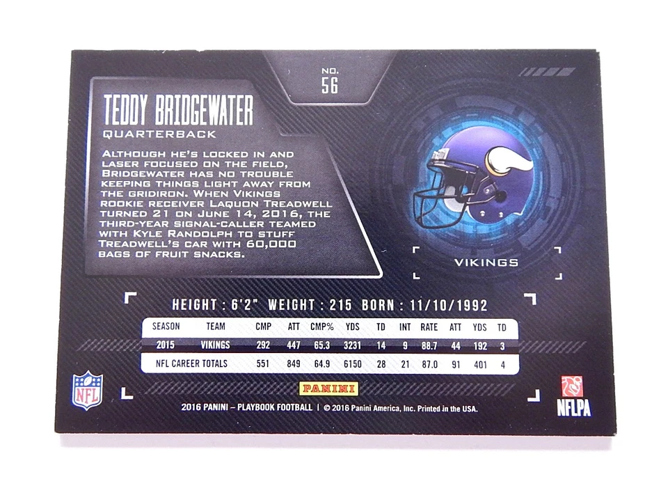 2016 Playbook Teddy Bridgewater # 5/25 - Image 2 of 2