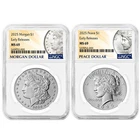 2pc Set - 2025 $1 Morgan and Peace Silver Dollar NGC MS69 ER Morgan &Peace