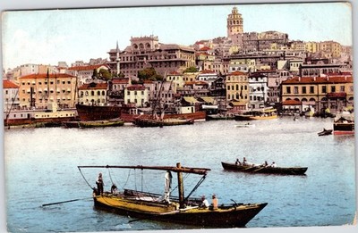 Constantinople Pera Galata Waterfront Harbor View Turkey E.F. Rochat No.66