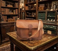 Leather Laptop Bag Goat Men's Messenger Vintage Briefcase Satchel Genuine Brown