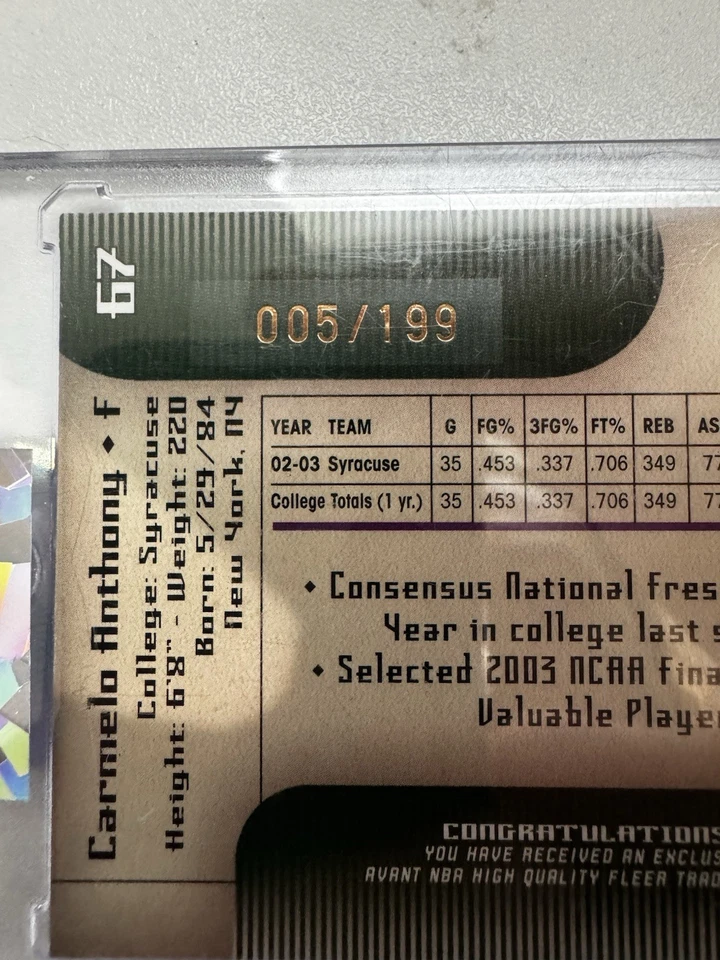 2003-04 Fleer Avant - Carmelo Anthony #67 Black & White /199 (RC) - Image 3 of 3