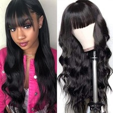 Body Wave Wigs with Bangs Human Hair Wigs for Black Women 1x3Inch Lace Front Wig