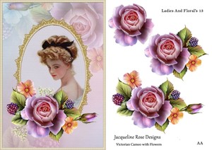 1950/'s Lady With Flowers /& Tassel Decoupage 1 x A4 Sheet
