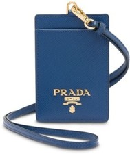 PRADA - Porta badge in pelle blu saffiano