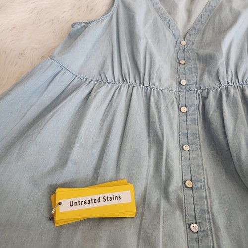 New Directions Women's 1X XL Chambray Tiered Midi Dress Blue Denim Sleeveless - Picture 5 of 13