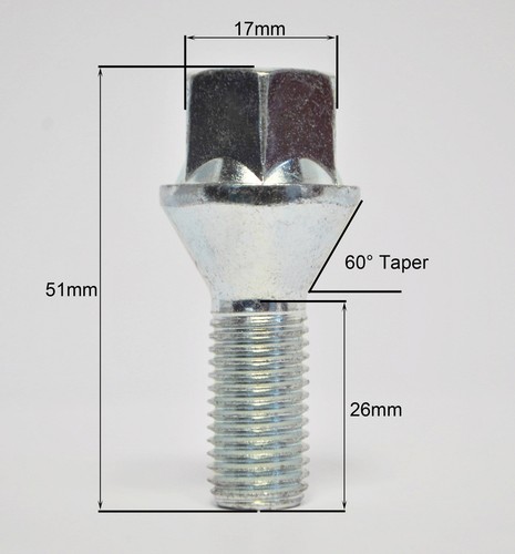 4 x Alloy Wheel Bolts M12 x 1.5 17mm Hex for BMW Z4 - Picture 2 of 2