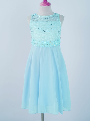 Girls Sequin Lace Wedding Party Prom Ball Gown Flower Girl Dress Crystal Belt - Picture 91 of 126