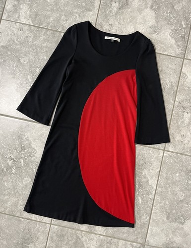 Diane Von Furstenberg Luna Wool 3/4 Sleeve A Line Shift Dress Size 4 Black Red