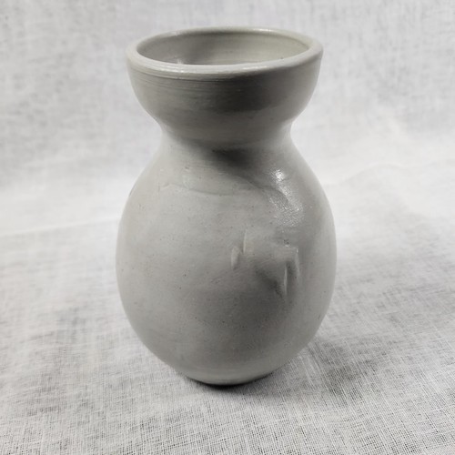 Vintage Salt Glazed Pottery Cobalt Blue Leaf Design Carafe Pitcher Vase 6.5" - Picture 9 of 17