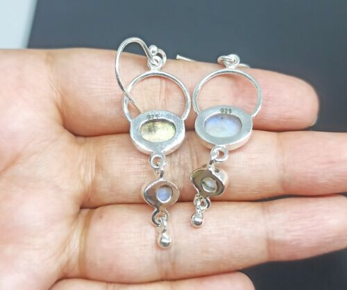 Lush Regenbogen Mondstein Edelstein 925 Sterling Silber Handgemacht Ohrring S-43 - Bild 2 von 5