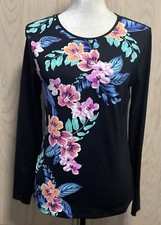 Lands End Women's Swim Tee Rash Guard Black Tossed Blossoms. Size S .New .