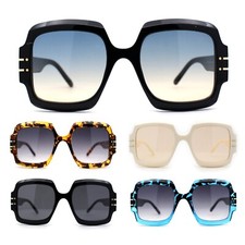 Oversized Mob Retro Thick Beveled Plastic Frame Nerdy Rectangle Sunglasses
