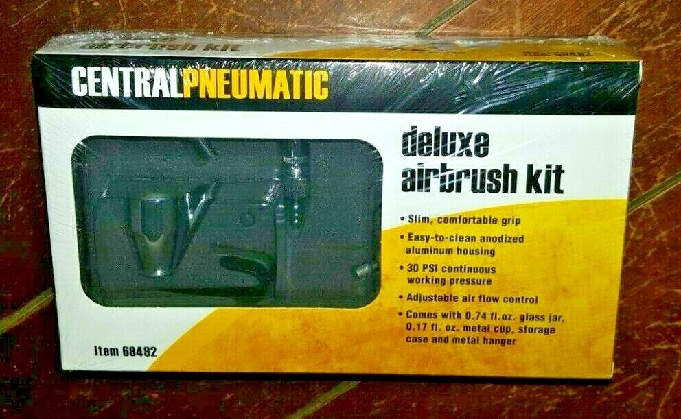 Central Pneumatic Deluxe Airbrush Kit ~Jar, Cup, Case & Hanger~ Model #69492