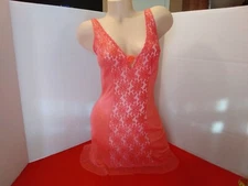 Vintage 60's Full Slip Dress Shorty Chemise European Lace S Peach
