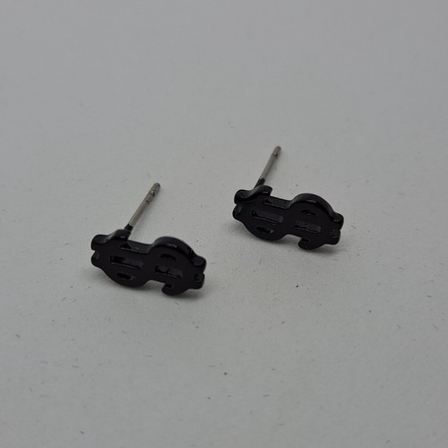 Dollar Money Sign Earrings Hip Hop Currency Black tone Studs - Picture 2 of 6