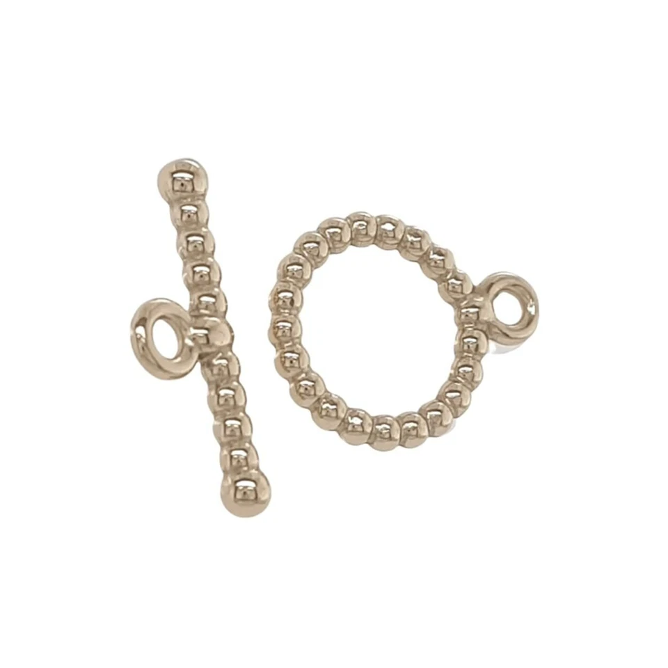 14K Solid Yellow Gold Beaded Toggle Clasp Striking Beaded Ring and Bar USA - Image 4 of 4