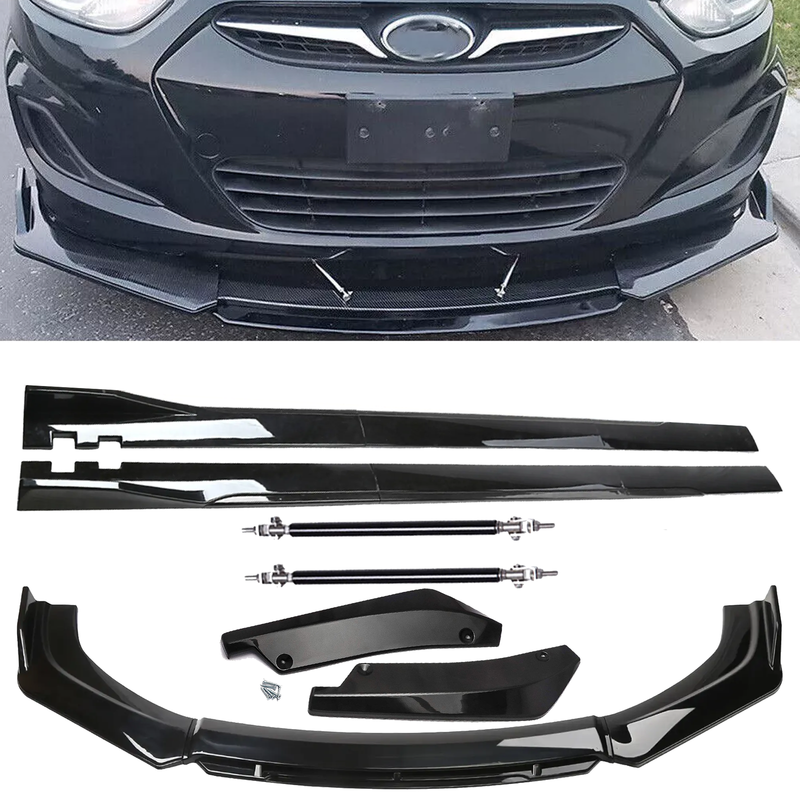 Front Bumper Lip Chin Spoiler Splitter Side Skirt Rear Rod For Hyundai Elantra