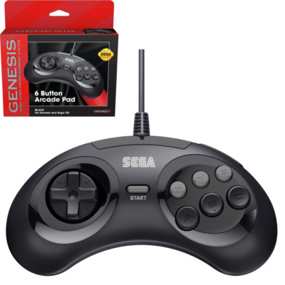 New Retro-Bit Official Sega Genesis Controller 6-Button Arcade Pad - BLACK