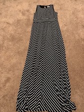 Womens Loft Black White Striped Long Flowy Summer Maxi Dress XS Soft Stretchy