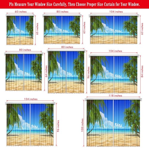 3D Blockout Curtain Sea Island Tropical Tree Drapes Fabric Window Photo Printing - Picture 9 of 9