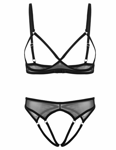 Women's Sexy Lingerie Set Floral Lace Open Cups Bra Crotchless Briefs AU - Picture 14 of 75