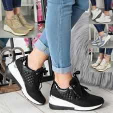 Wedge Shoes Trainers Womens Sneakers Ladies Lace Up Comfy Classic Pumps Sizes