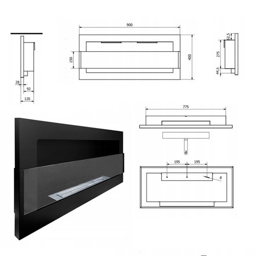 Bio Ethanol Bioethanol Fireplace Red Wall 900 x 400 GLASS Modern - Picture 7 of 15