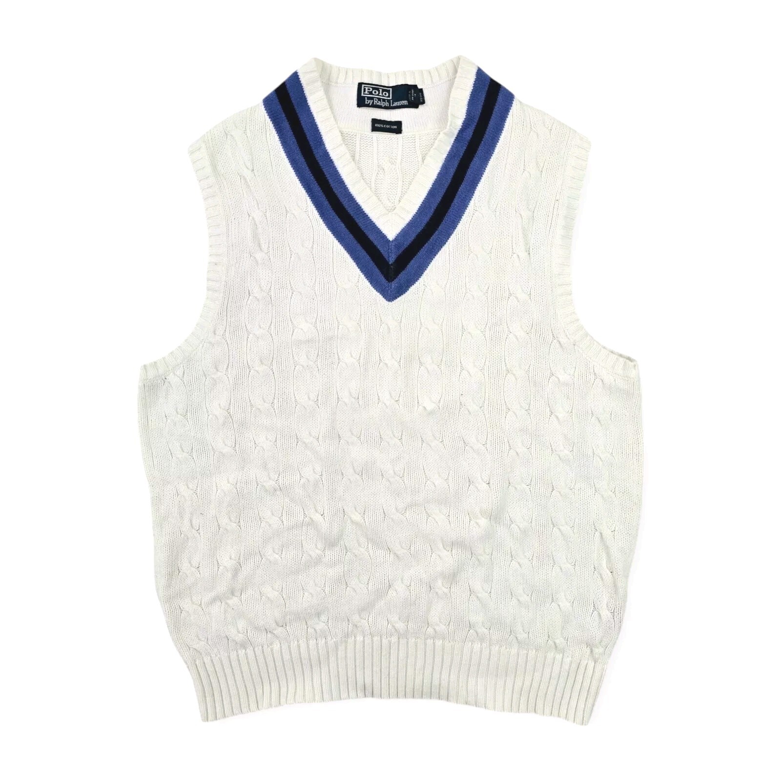 Polo Ralph Lauren Vintage Cable Knit Cricket Vest Jumper White Men
