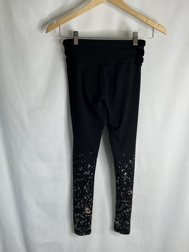 CXJ Justice Girl Black Leggings Size 10 Pink Gold Spatter Art Stretchy Used GHJ0 - Picture 3 of 5
