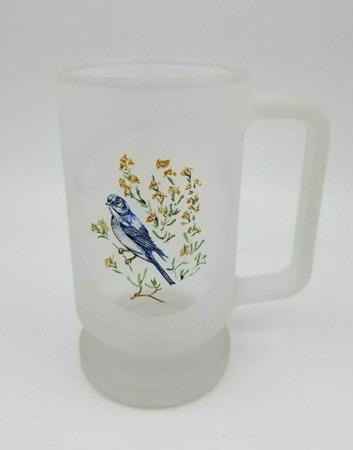 Vtg Frosted Glass Stein Mug Bird on Branch D-Handle Cameo Design Hand Painted 6" - Photo 4/12