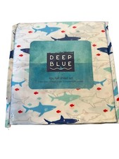 NEW 4pc  FULL Sheet Set SHARKS DEEP BLUE Soft Wrinkle Free Gift For Shark Lover 