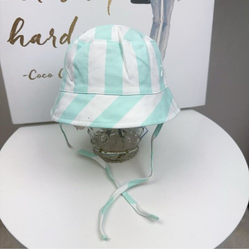 NWT Jacadi Paris Green/Blue Stripe Cotton Hat with Tie SIZE 12M - Picture 1 of 6