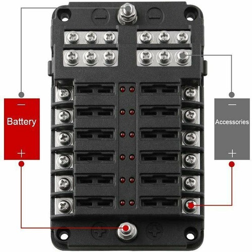 12 Way Blade Fuse Box Distribution Bar Kit Holder 12V/32V For Car Boat Truck - Picture 3 of 12