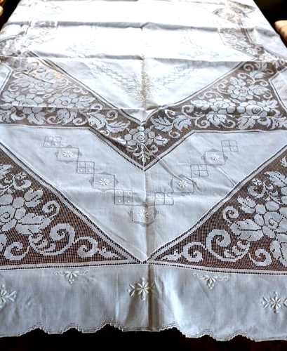 Italian Point Venise Linen Tablecloth Hand Needle Lace Floral Embroidery Napkins - Picture 2 of 19
