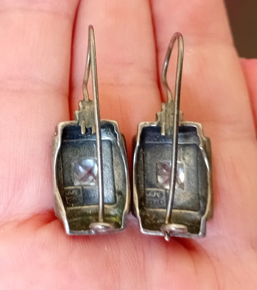 Vintage 925 Sterling Silver Gold Element Cubic Zircon Dangle/Drop Earrings Gift - Image 3 of 3