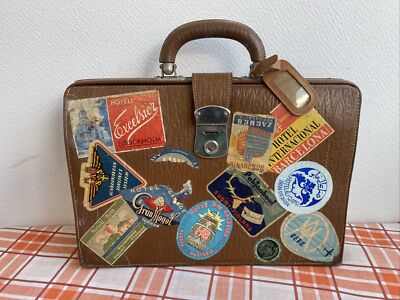 Valise Et Sacoche Vintage Cuir Marron 68 Cm L, 49 Cm Excellent état
