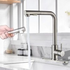 Brushed Nickel Kitchen Faucet Pull Out Sprayer Single Handle Mixer Tap w/Cover
