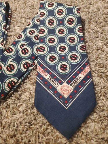 VTG Tabasco Brand Pepper Sauce Necktie Hot Sauce Blue Bandana Print Cotton USA - Picture 7 of 8