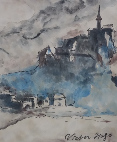 Rare unique Symbolism painting, nocturnal landscape, signed Victor Hugo - Picture 2 of 8