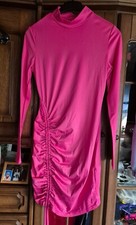 Elegantes, Schlauchkleid in pink uni Raffung an der Seite + Langarm - Gr. M