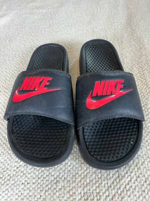Nike Slides Black with Red Swoosh Size 