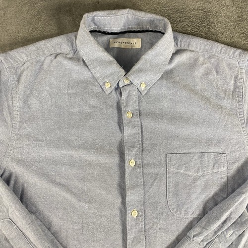 Aeropostale Hemd Herren L Kleid Blau 100% Baumwolle Büro Button Down Business - Bild 2 von 14