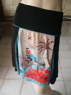Jupe Anatopik Taille 38 Mermaid's Island - Style Pirate évasée Noir Turquoise