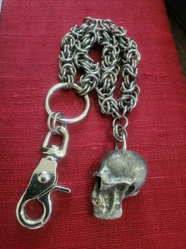 SKULL SOLID PEWTER BIKER ROCKER BELT CHAIN NEW 13.5" GOTHIC DOUBLE CHAINMAIL - Picture 2 of 8