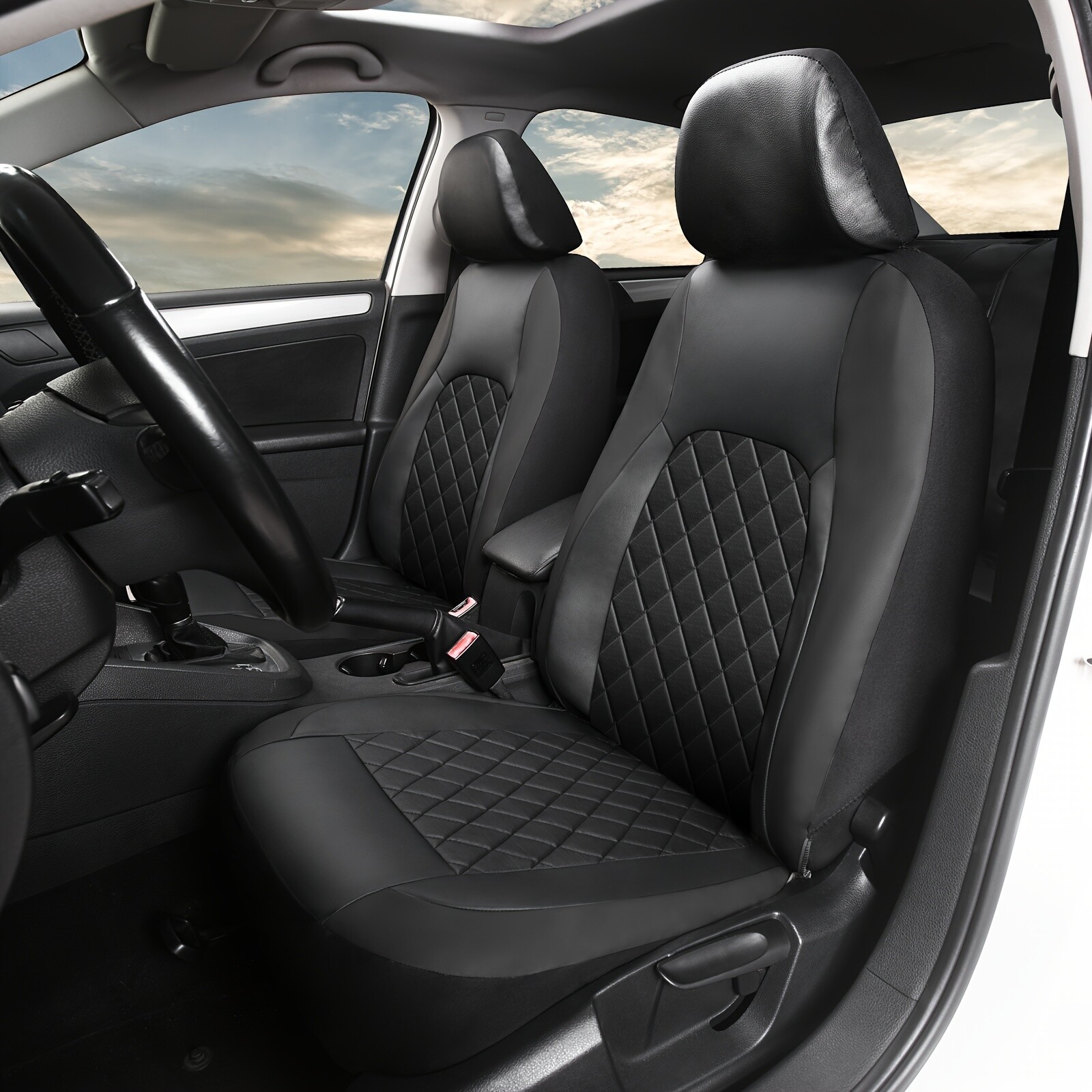 Auto Universal PU Leather Seat Covers Set for Car suv Trucks Black Front & Rear