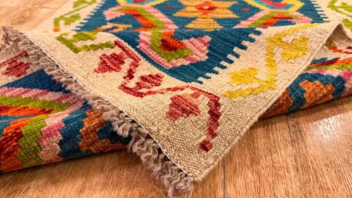 Alfombra de lana azteca Kilim Runner afgana/turca hecha a mano multicolor, talla 213x68 CM - Imagen 2 de 7