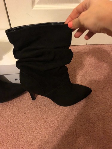 Stylo & Co Solid Black Adelay Suede Ankle 3.5 Inch Heel Booties 8M NEW IN BOX - Picture 4 of 9
