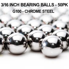 3/16 Inch Chrome Steel Bearing Balls - 50 pack - G100 - 52100 Chrome Steel